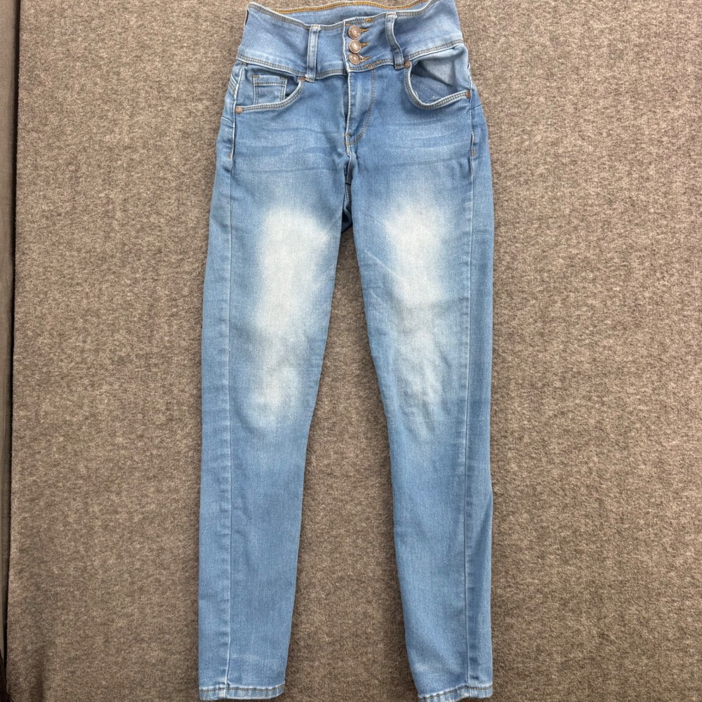 Bamboo Jeans Womens Light Wash High Rise Triple‎ Button Skinny Denim Size 0